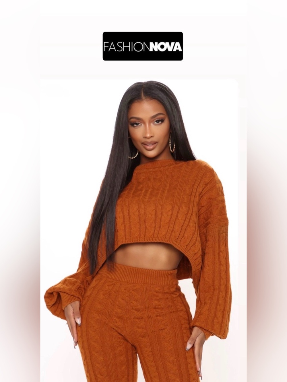 FashionNova Meet Me Half Way 2Pc Crop Sweater & Leggings Set